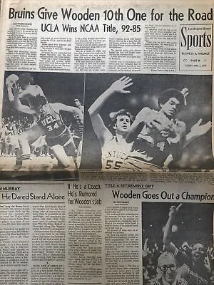 UCLA Bruins 10th Championship 1975 LA Times Newspaper John Wooden Final Game • $36