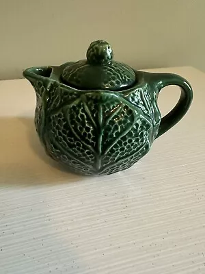 Vintage Majolica Green Cabbage Leaf Tea Pot  • $33