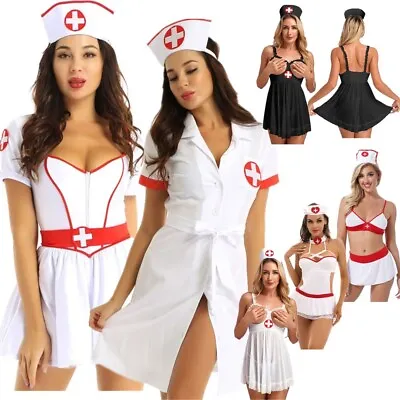 UK Womens Sexy Nurse Cosplay Uniform Set Halloween Fancy Dress Costume Outfit • £33.78