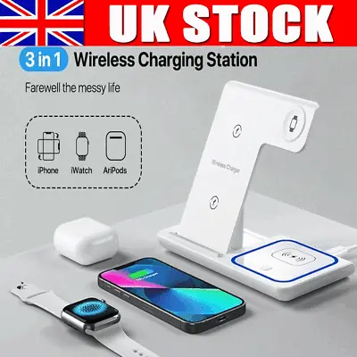 3 IN1 Wireless Charger Fast Charging Dock Station For Iphone Apple Watch AirPods • £16.90