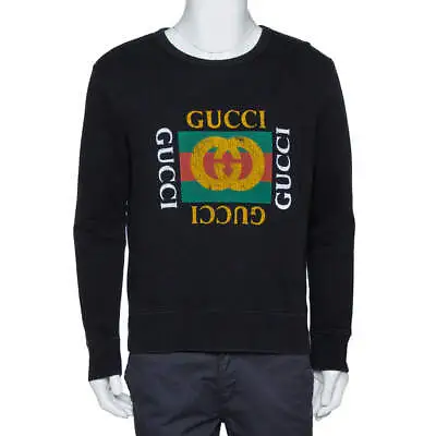 $1.1K GUC Authentic Men's Gucci Black Vintage Logo Print Cotton Sweatshirt Sz. S • $699