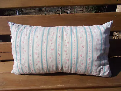 Vtg Blue Striped Floral Ticking Feather Pillow-Full & Firm-Farmhouse • $65