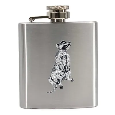 A61 Meerkat English Pewter On Compact 3oz Stainless Steel Hip Flask Captive Top • £17.95