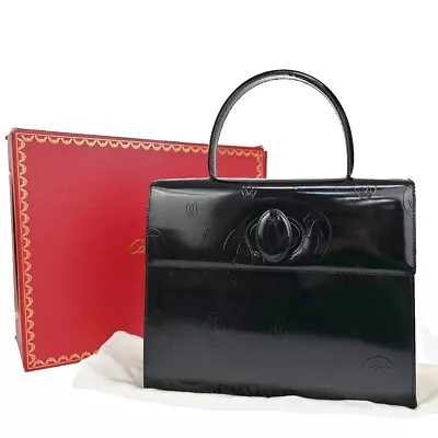 $367.84 • Buy CARTIER 2C Logos Happy Birthday Hand Bag Patent Leather Blr Black France 88BX563