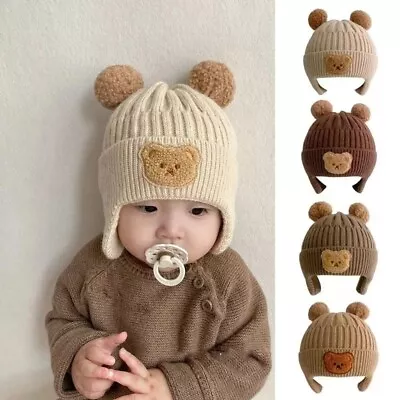 Winter Baby Beanie Cap Cartoon Bear Ear Protection Knitted Hat For Toddler Boys • $9.25