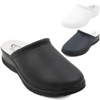 Mens Slip On Garden Work Home Mules Faux Leather Sliders Clogs Shoes Sizes UK • £12.45