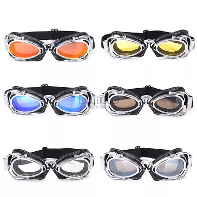 Motorcycle Retro Vintage Aviator Pilot Goggles Adult Outdoor Glasses Eyewear • $24.60