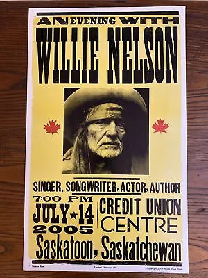 WILLIE NELSON 2005 Saskatoon Saskatchewan Cana Concert Poster Franks Bros 22x14  • $16.99