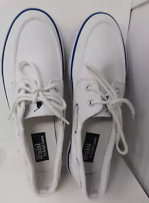 Polo Ralph Lauren  Lander  White Canvas Boat Shoes With Pony Size 10D Men's • $29.99