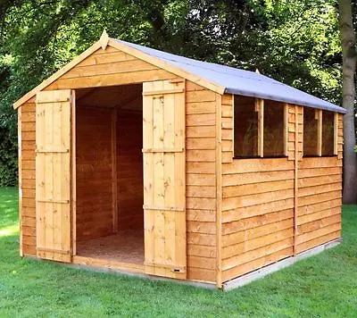 10x8 WOODEN GARDEN SHED WINDOWS DOUBLE DOOR APEX ROOF FELT OUTSIDE TOOL STORAGE • £669.94