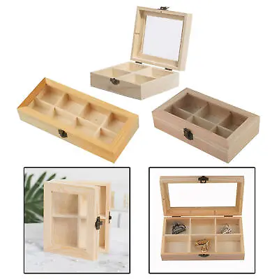 Wooden Tea Box 4 / 6 Or 8 Section Compartments Glass Lid Storage Spice Chest • $24.16
