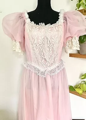 50s Prom Lace Ruffle Puffed Sleeve Cupcake Vintage Prairie Party Kawai Dress • $115