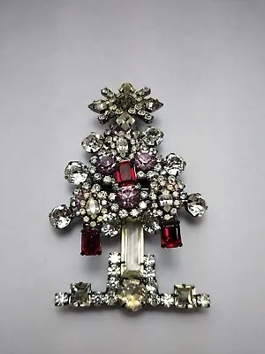 VTG Lawrence VRBA Christmas Tree Pin Brooch Colorful Stones 3D Signed • $299.99