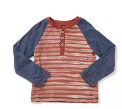 Matilda Jane Boys Sz 4 Chip Off The Block Shirt Striped Red White LS Henley NEW • $33