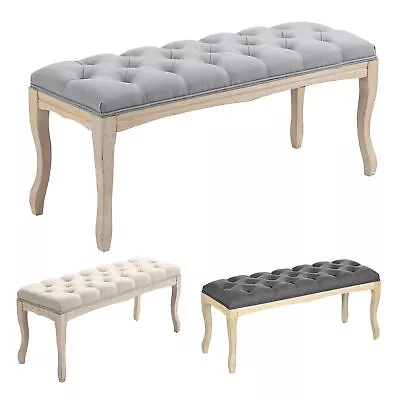 Upholstered Entryway Ottoman Bench W/ Rubber Wood Legs For Bedroom Hallway • $68.99