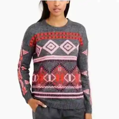 J. Crew Pullover Sweater Women's MD Fair Isle Aztec Chunky Knit Gray Red #W20 • $9.99