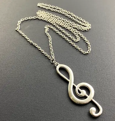 Large Treble Clef Music Note Charm Pendant 60mm X 21mm 30  Long Chain Necklace • £3.99