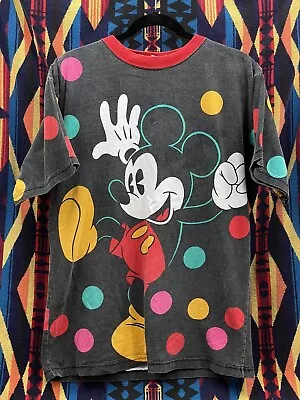 Vintage Disney Mickey & Co Mouse Short Sleeve T-Shirt AOP Graphic XL Polka Dot • $48.99