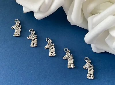 £2 • Buy 5 X Bright Silver Plated Flower Teddy Bear Charms - 10 X 18 Mm Jewellery Making