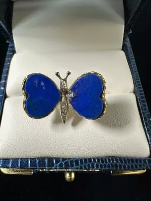 Vintage Women's 14K Yellow Gold Lapis Lazuli Butterfly Ring ~ Size 6 ~ 3.3 Grams • $199.99