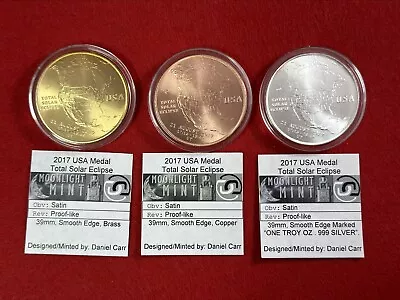 2017 Solar Eclipse Medal Set 3 Metal Daniel Carr Moonlight Mint • $299.95