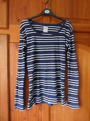 CREW CLOTHING CO Long Sleeve T-shirt Top - Size 14 Striped Cotton • £9