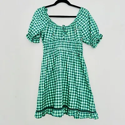 $29.95 • Buy Ghanda Clarice Dress Size M Green Gingham Print New With Tags