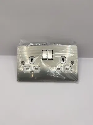 3x LAP 13AMP Switched Socket Outlet Stainless Steel With White Insert • £12.95