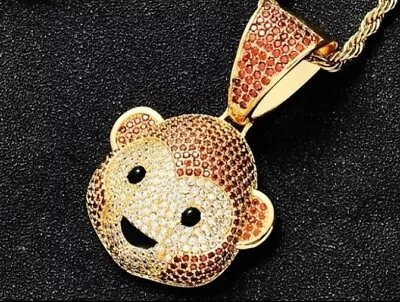 Hip Hop Iced Fashion Jewelry 24  Chain With Rhinestone Monkey Emoji Pendant 76-1 • $25.99