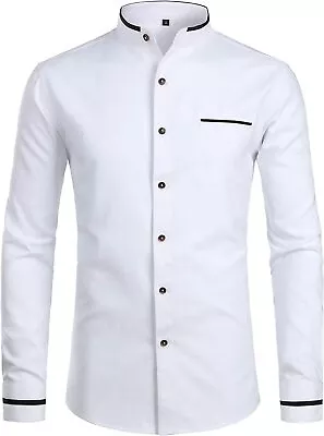 ZEROYAA Mens Hipster Mandarin Collar Slim Fit Long Sleeve Casual Button Down Oxf • $67.65