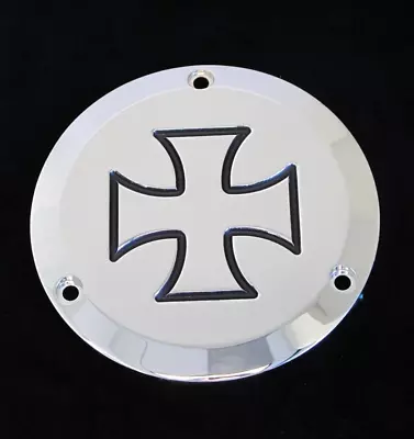 Maltese Iron Cross 3-hole Chrome & Black Derby Cover 1970-98 Harley Evo Big Twin • $128.19