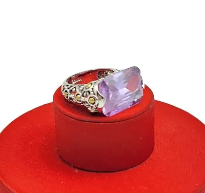 Vtg Ring Sz 6 Lg Purple Lavender Cubic Zirconia Medieval Fashion Jewelry Long • $49.99
