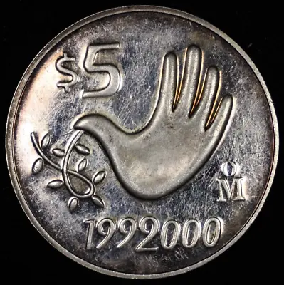 1999 - 2000 Mexico Silver 5 Pesos Hand Of Peace • $49.99