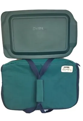 Pyrex Portables Insulated Carrier Carrying Case Bag And Lid Green Made In USA • $17.29