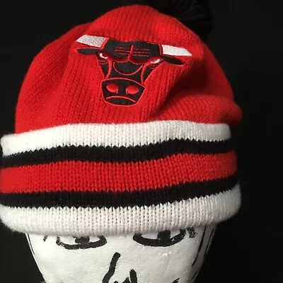 Chicago Bulls Hat NBA Mitchell & Ness Cuff Knit Winter Pom Beanie Red Black • $6.44