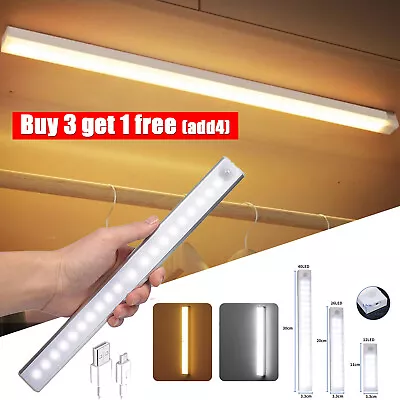 £3.99 • Buy USB Wireless LED Rechargeable PIR Motion Sensor Light Strip Cabinet Closet Lamp