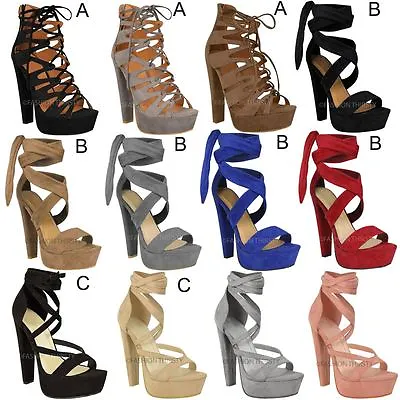 £14.99 • Buy High Heel Platform Party Sandals Womens Ladies Lace Tie Up Sexy Shoes New Size
