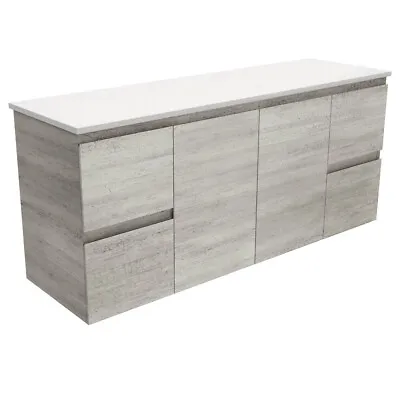 Fienza Bathroom Vanity 1500 Cabinet Wall Hung Cupboard Edge Industrial Grey 150X • $798