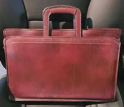 Vintage Maroon Red Leather Messenger Laptop Briefcase Zippered 16.25  X 10.75  • $60.50