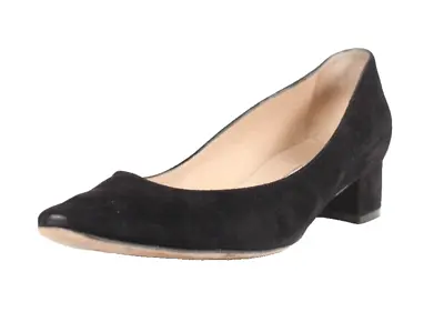 MANOLO BLAHNIK Black Suede Pointed Toe Low Block Heels Pumps 38 • $128