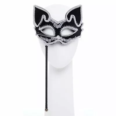 £16.99 • Buy Black Cat Masquerade Mask On Stick, Fancy Dress Party