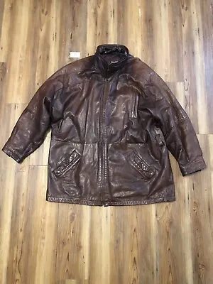 Vintage DISTRESS Wilsons Brown Leather Long Jacket Coat Mens Size XL Full Zip • $45.99
