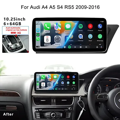 Android 13 Car Stereo 6+64G Sat Nav CarPlay 4G GPS Wifi For Audi A4/A5/B8/S4 RHD • £239.75