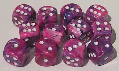 Chessex Dice Sets: Violet/White Festive 16mm D6 (12) • $18.95