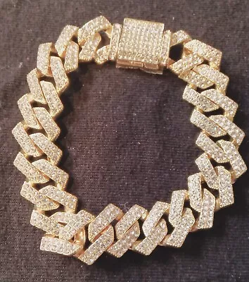 Mens Hip Hop Bracelet ICED CZ 18K Gold Silver Plated Cuban Link Hand Chain 18mm • $15.99