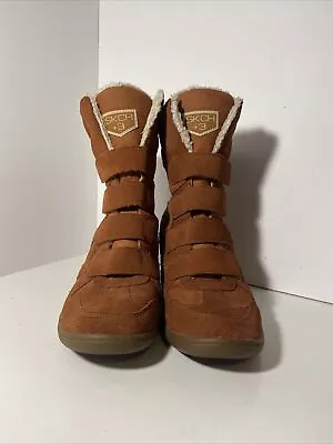 Skechers +3 Women’s Brown Suede 48510 Hidden Wedge Lined Ankle Booties Size 10 • $29.99