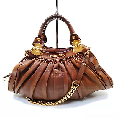 Miu Miu Hand Bag  Brown Lamb Skin 1279253 • $10.50