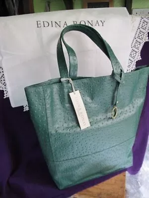 Edina Ronay LEATHER BAG Green Ostrich New Hobo Tote Designer Handbag £595 Bnwt • £295