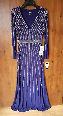 MAXI COCKTAIL DRESS Navy Blue Stud Party Cruise MACY'S XSCAPE UK 8 💖 BNWT • £29.95