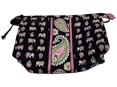 Vera Bradley Cosmetic Bag Pink Elephants Black Lined Rare Retired • $12.87